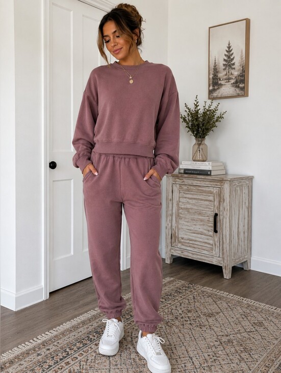Bozzolo Sweaters - Bozzolo Mauve Fleece Lounge Set Size Large NWOT Sweatshirt & Jogger Sweater Set